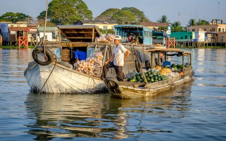 A small boat fulfills with a lot of fruits A small boat fulfills with a lot of fruits