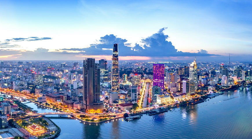 Sparkling view of Ho Chi Minh City by night Saigon_City_Photos shutterstockRF_718619590