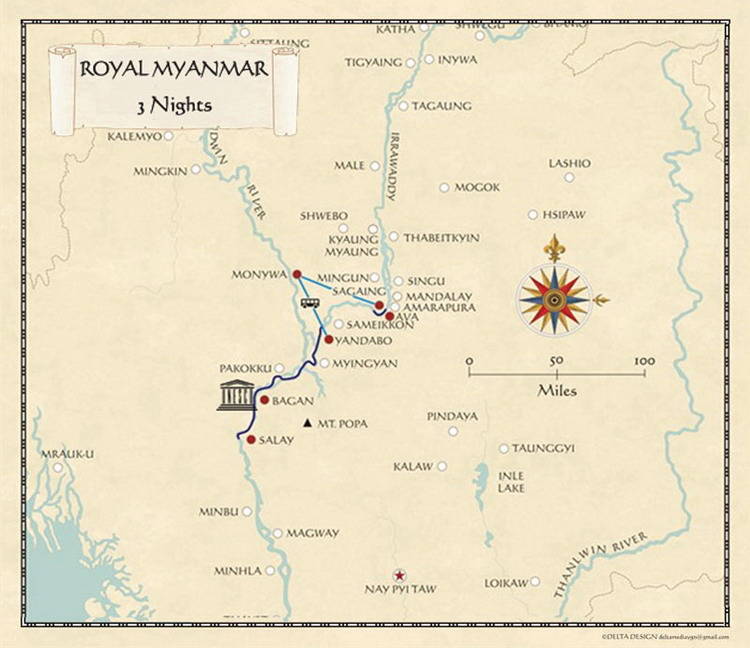 Myanmar-Paukan-Princess- 1map-3nights Paukan Princess Cruise