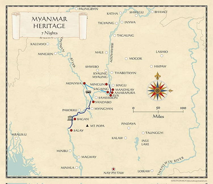 Myanmar-Paukan-Princess- 1map-7nights Paukan Princess Cruise